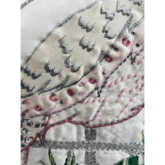 Accent Throw Pillow Beaded Flamingo Tropical Home Decor 19" Pink Monstera Leaf - Picture 6 of 15